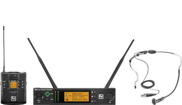 UHF wireless set containing the HW3 supercardioid headworn microphone