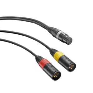 AC 20 (1 m) Y-cable with one XLR 5 F connector and two XLR 3 M connectors.